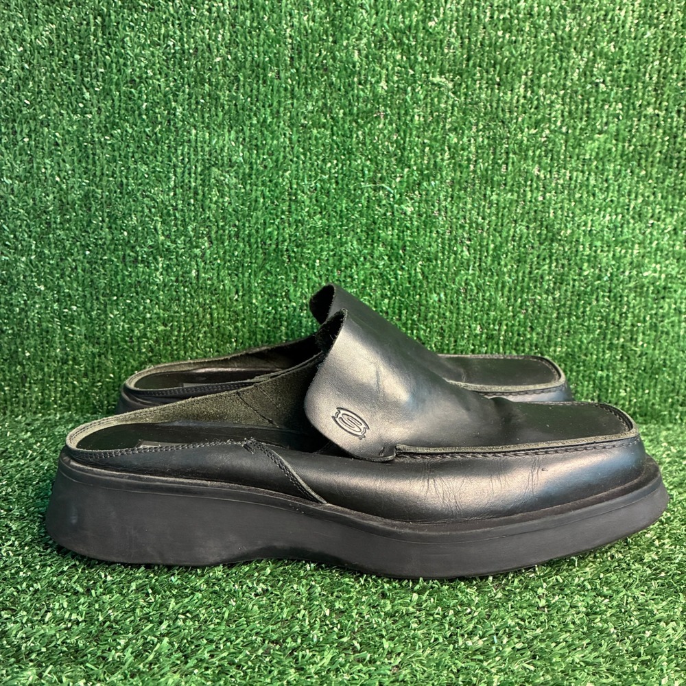 Skechers Bol Leather Platform Square Toe Y2K Gorpcore Mules Clogs Black Mens 11
